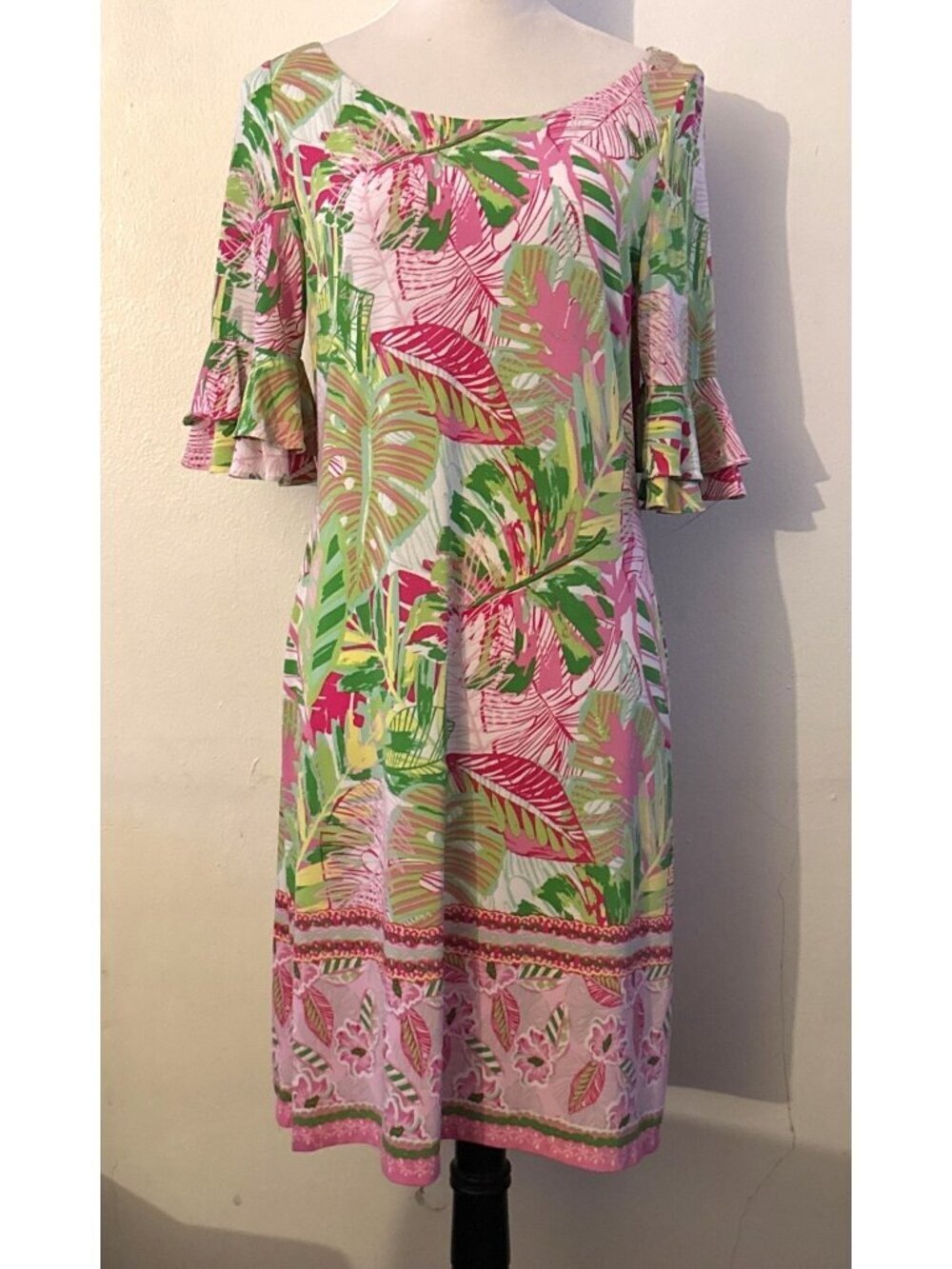 Pappagallo Oasis Combo Flutter Sleeve Shift Mini Dress Women Medium